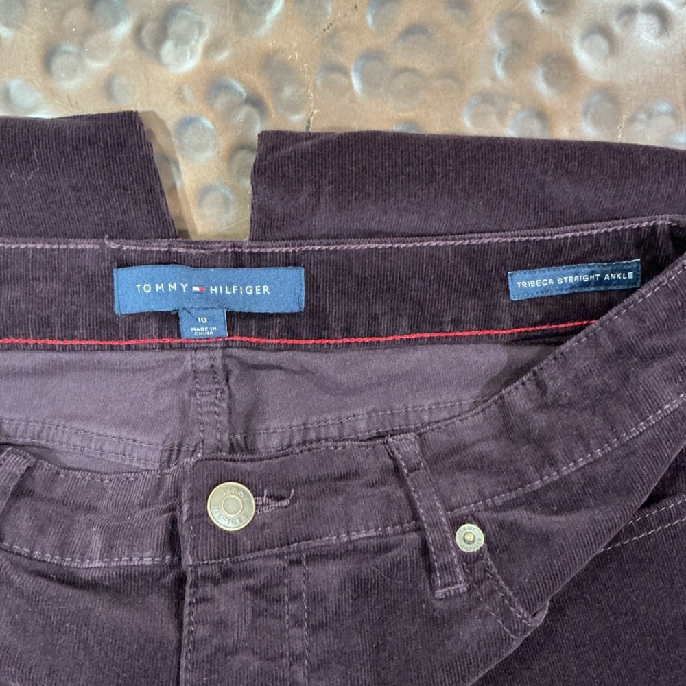 Tommy Hilfiger Tribeca Corduroy Maroon Straight Ankle Pants J3HK0554 Womens 10 - Picture 7 of 11